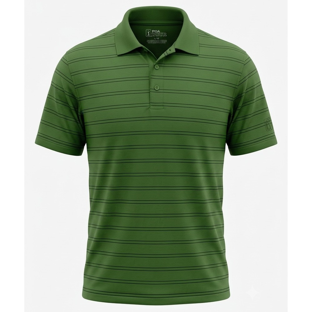 PGA Tour Polo Shirt Mens L Large Asparagus Green Striped Performance Golf
